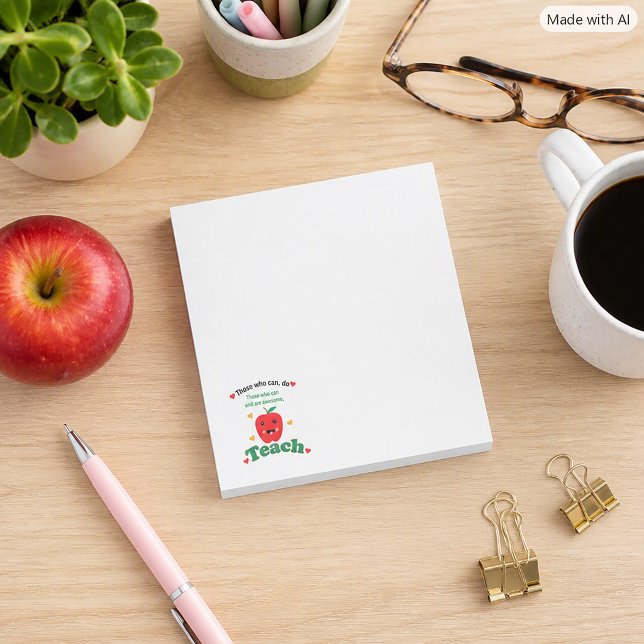Kawaii Apple Lehrer Dankeschön Post-it Klebezettel (A notepad with a cute apple & says, "Those who can, do.  Those who can and are awesome, teach.")