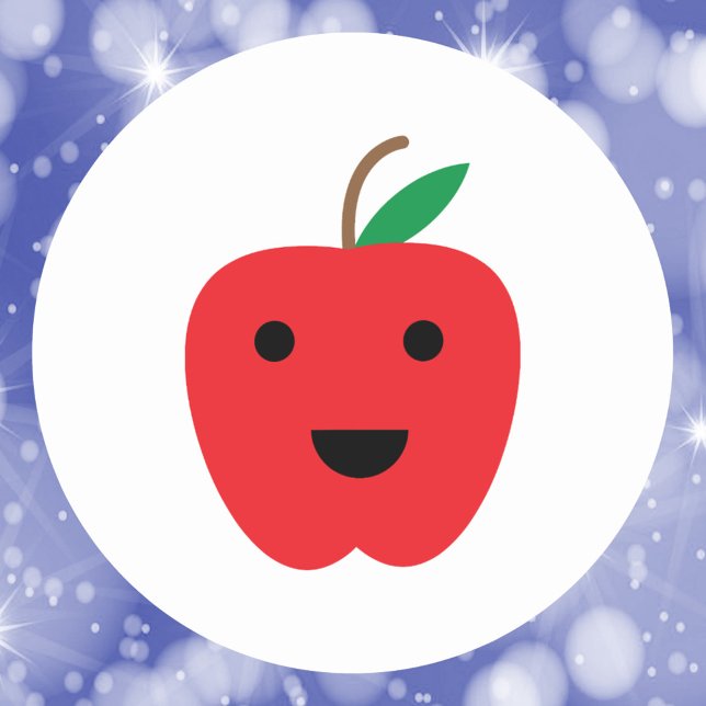 Kawaii Apple Red Niedlich Runder Aufkleber (A sticker with a cute red kawaii apple)