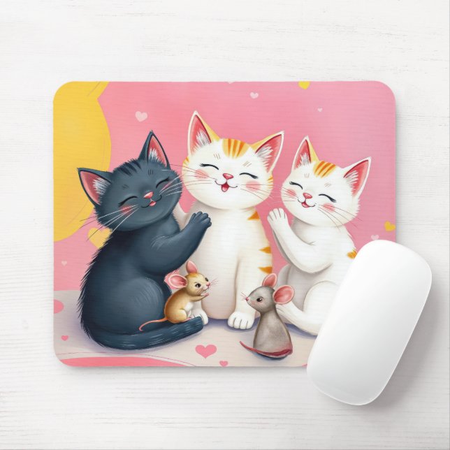 Kawaii Art Cats and Mice Mousepad (Mit Mouse)