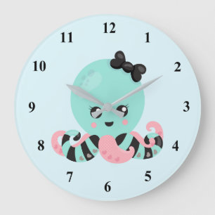 Kawaii Art Octopus Design Große Wanduhr