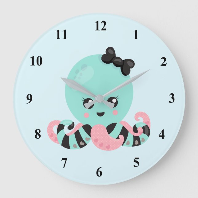 Kawaii Art Octopus Design Große Wanduhr (Vorderseite)