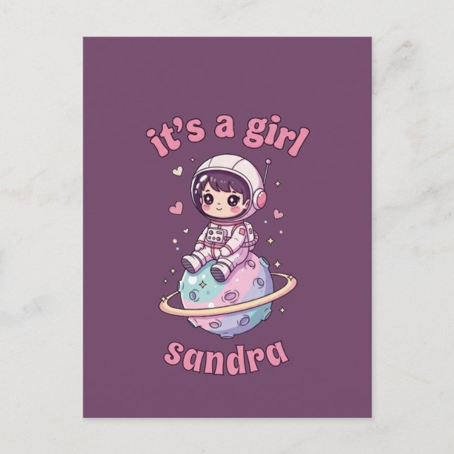Kawaii Astronaut Es ist ein Mädchen Postkarte (Vorderseite)