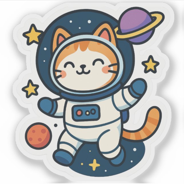 Kawaii Astronautenkatze im All Aufkleber (Vorderseite)