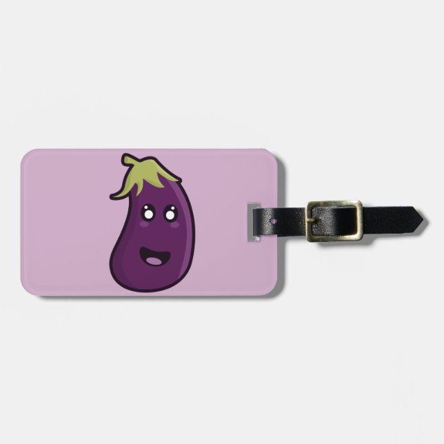 Kawaii Aubergine Gepäckanhänger (Vorderseite horizontal)