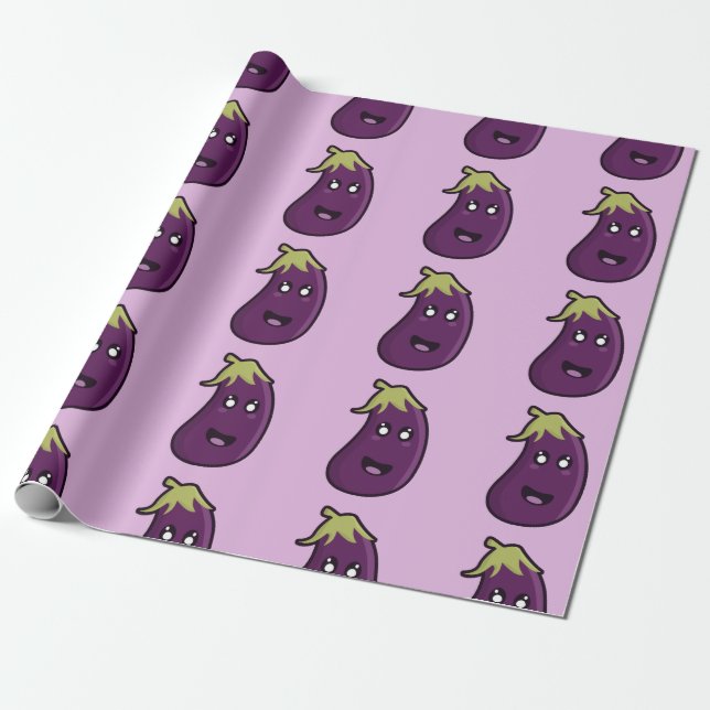 Kawaii Aubergine Geschenkpapier (Ungerollt)