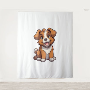 Kawaii Australian Shepherd Puppy Wandteppich