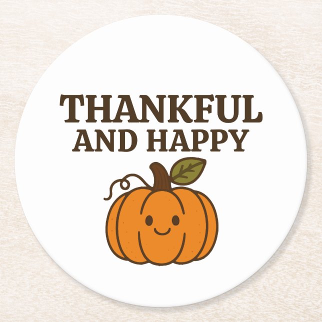 Kawaii Autumn Pumpkin Thanksgiving Runder Pappuntersetzer (Vorderseite)