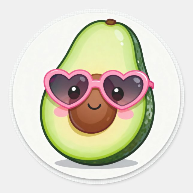 Kawaii-Avocado-Herz-Sonnenbrille-Aufkleber Runder Aufkleber (Vorderseite)