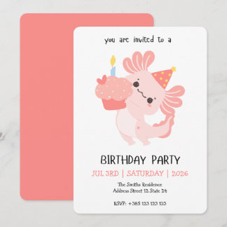 Kawaii Axolotl Birthday Party Invitation Einladung