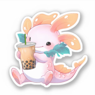 Kawaii Axolotl & Boba Tea Aufkleber