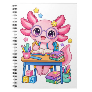 Kawaii Axolotl Bücherwurm Zurück zur Schule Notizb Notizblock