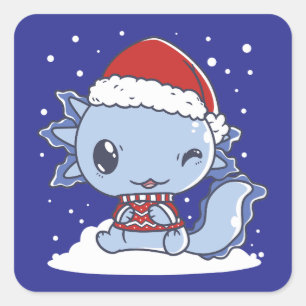 Kawaii Axolotl Christmas Quadratischer Aufkleber
