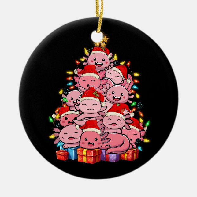 Kawaii Axolotl Christmas Tree Axolotl Pajama Hat X Keramik Ornament (Vorne)