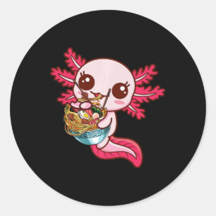 Kawaii Axolotl Eat Ramen Japanisch Anime Noodles K Runder Aufkleber
