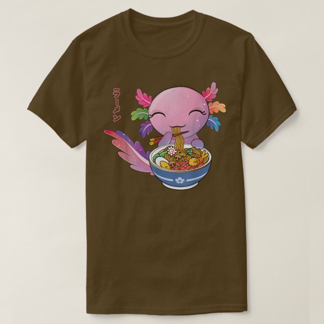Kawaii Axolotl Eating Ramen Japanese Noodles T-Shirt (Design vorne)