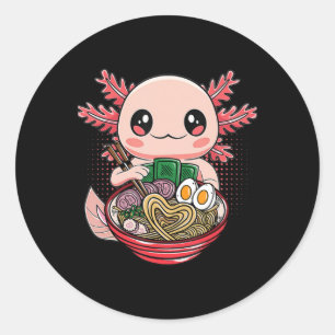 Kawaii Axolotl Eating Ramen Noodles Anime Gift Gif Runder Aufkleber
