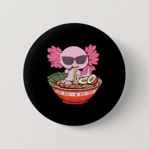 Kawaii Axolotl Eating Ramen Noodles Anime Girls Te Button