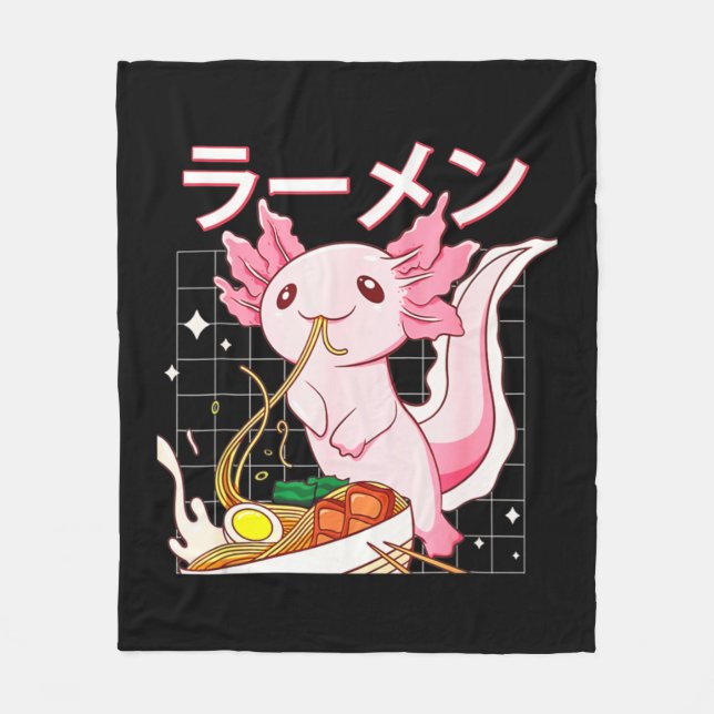 Kawaii Axolotl Eating Ramen Noodles Anime Girls Te Fleecedecke (Vorderseite)