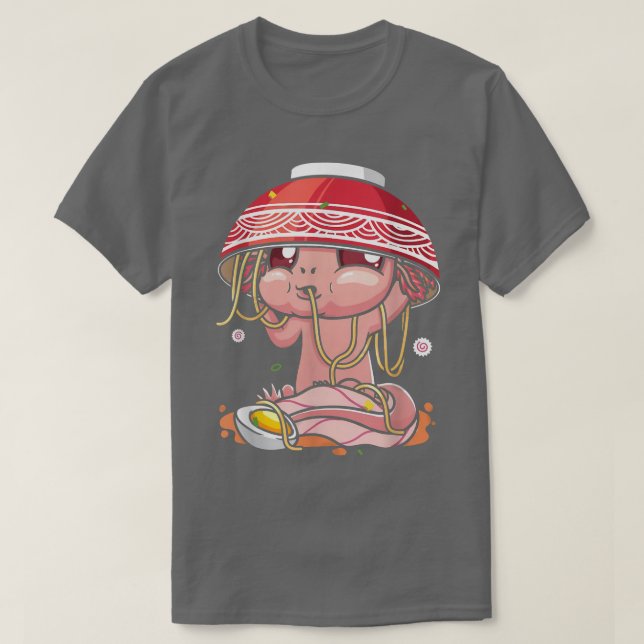 Kawaii Axolotl Eating Ramen Noodles Anime Girls Te T-Shirt (Design vorne)
