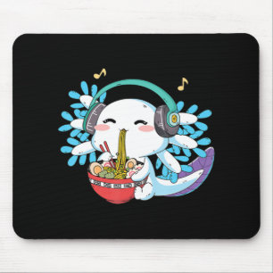 Kawaii Axolotl Eating Ramen Noodles Anime Kids Boy Mousepad