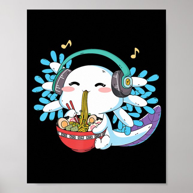 Kawaii Axolotl Eating Ramen Noodles Anime Kids Boy Poster (Vorne)