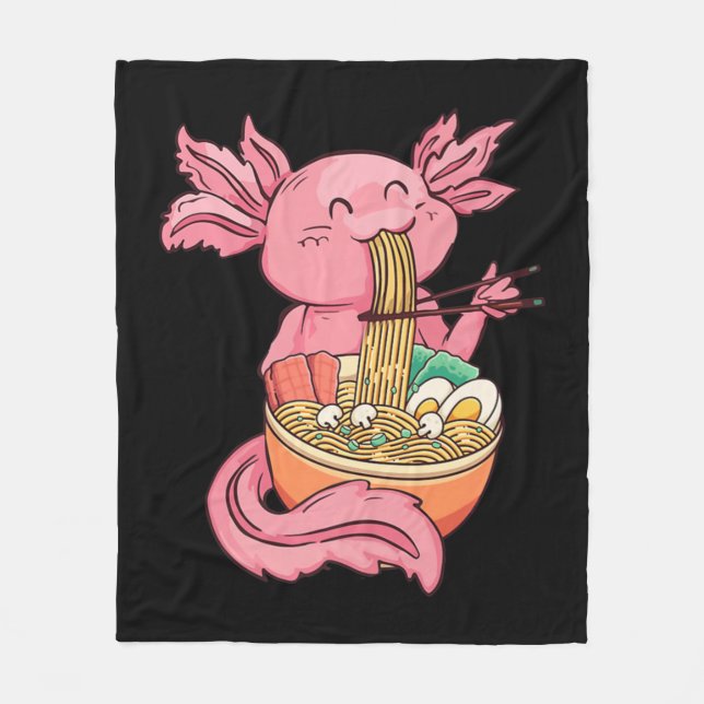 Kawaii Axolotl Eating Ramen Noodles Anime Kids Gir Fleecedecke (Vorderseite)