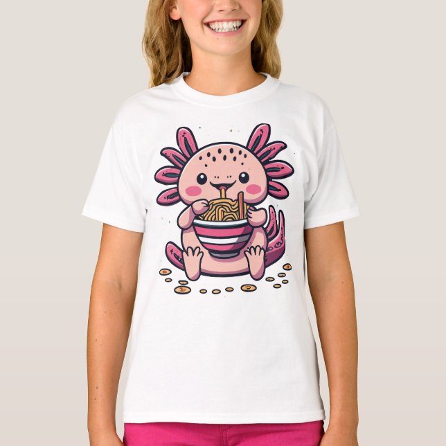 KAWAII AXOLOTL ESSEN RAMEN TIERE T-Shirt (Vorderseite)