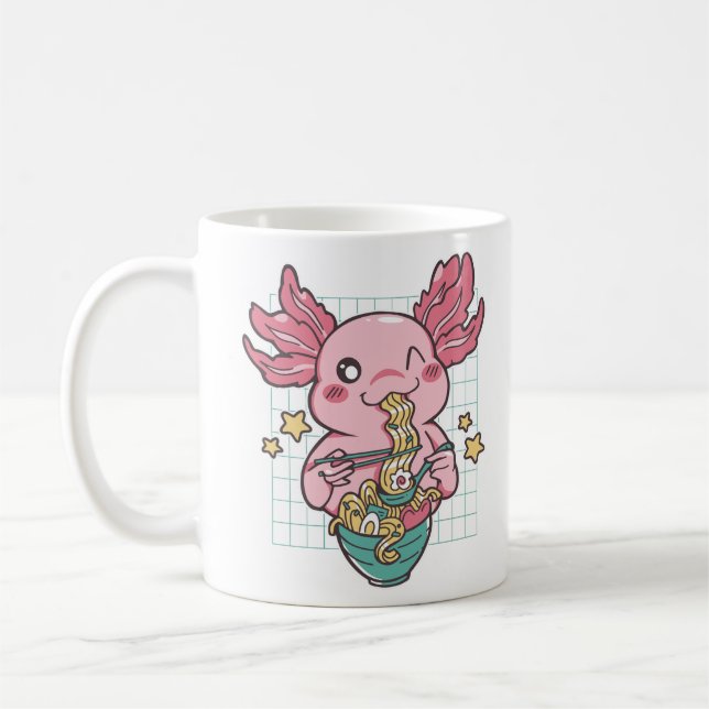 Kawaii Axolotl isst Ramen Kaffeetasse (Links)