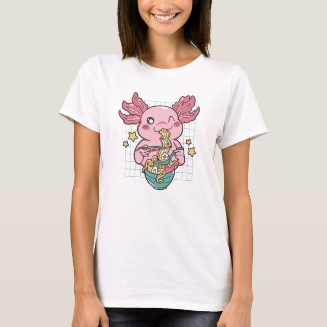 Kawaii Axolotl isst Ramen T-Shirt (Vorderseite)