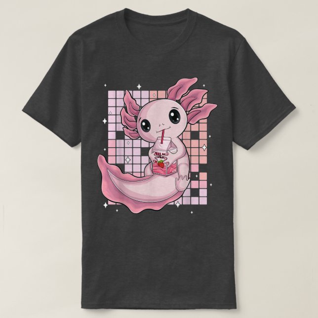 Kawaii Axolotl Japanese Strawberry Milk Shake anim T-Shirt (Design vorne)