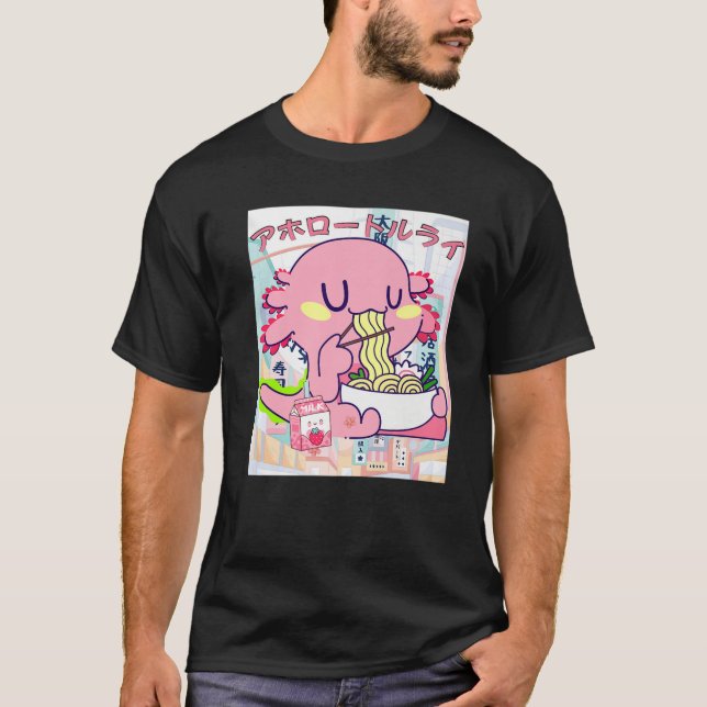 Kawaii Axolotl Life Ramen Strawberry Milk Shake Ja T-Shirt (Vorderseite)