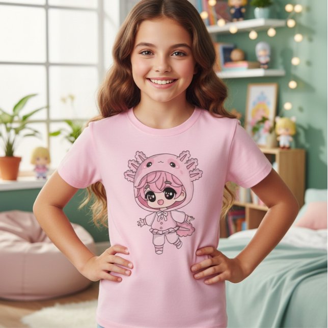 Kawaii Axolotl Mädchen Chibi Kinder T-Shirt (Von Creator hochgeladen)