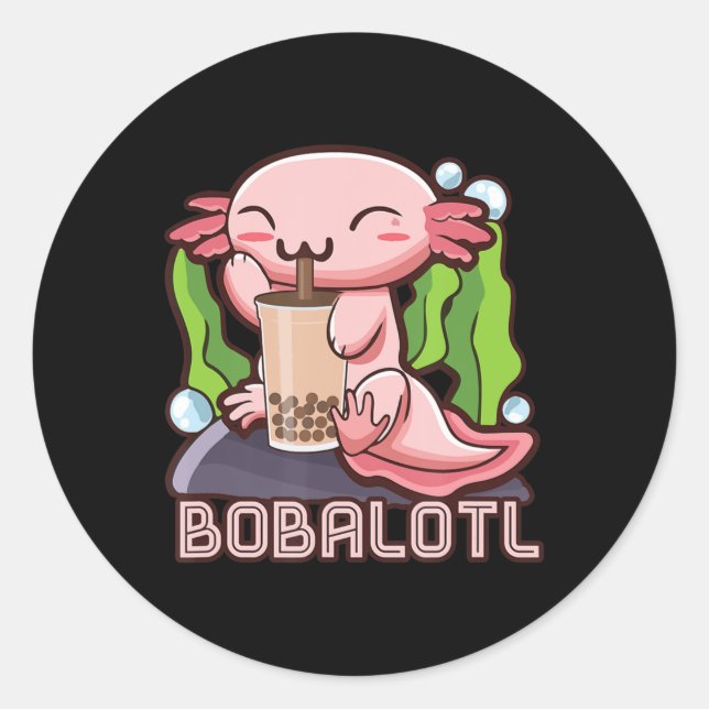 Kawaii Axolotl Niedlich Boba T-Shirt Bubble Tee An Runder Aufkleber (Vorderseite)