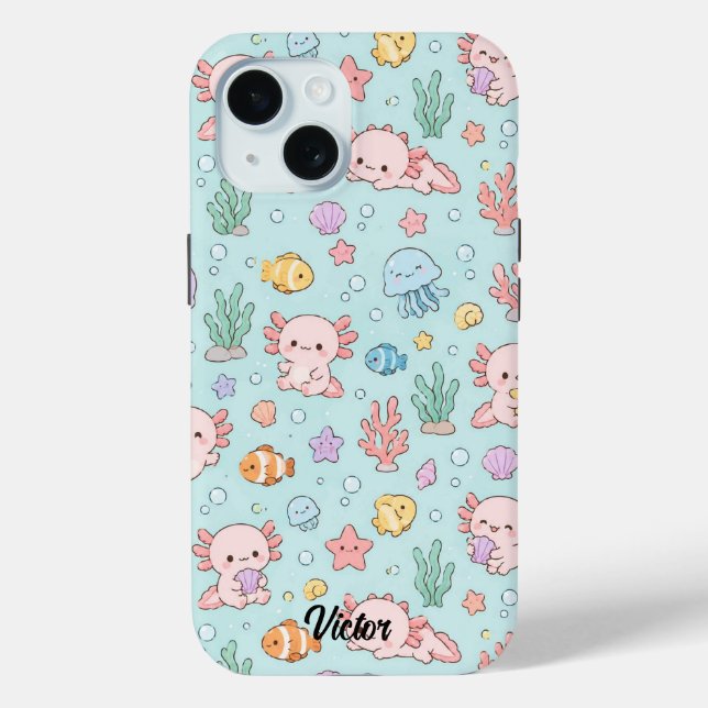 Kawaii Axolotl Ocean Pattern Phone Case (Rückseite)