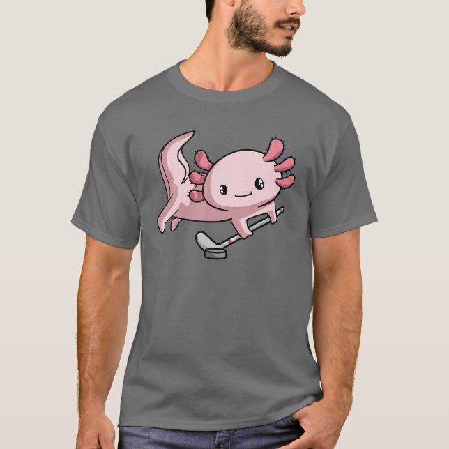 Kawaii Axolotl Pun Funny Hockey Player T-Shirt (Vorderseite)