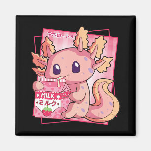 Kawaii Axolotl Strawberry Milk Anim Magnet