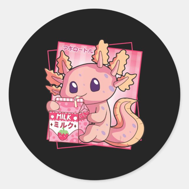 Kawaii Axolotl Strawberry Milk Anim Runder Aufkleber (Vorderseite)