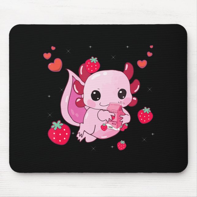 Kawaii Axolotl Strawberry Milk Shake Anime Gift Gi Mousepad (Vorne)