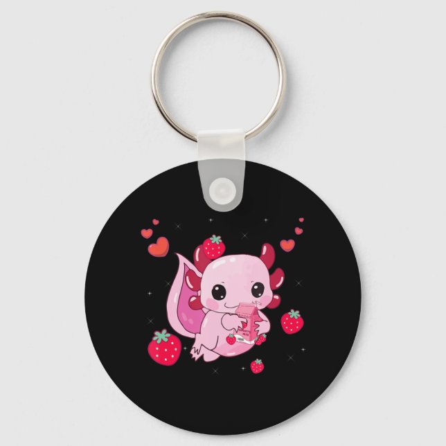 Kawaii Axolotl Strawberry Milk Shake Anime Gift Gi Schlüsselanhänger (Vorderseite)