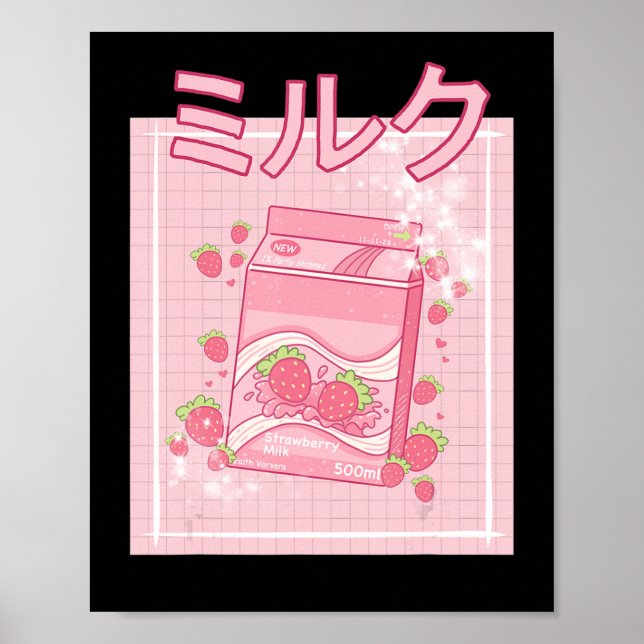 Kawaii Axolotl Strawberry Milk Shake Carton Japane Poster (Vorne)