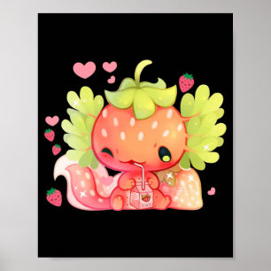 Kawaii Axolotl Strawberry Milk Shake Japanischer A Poster