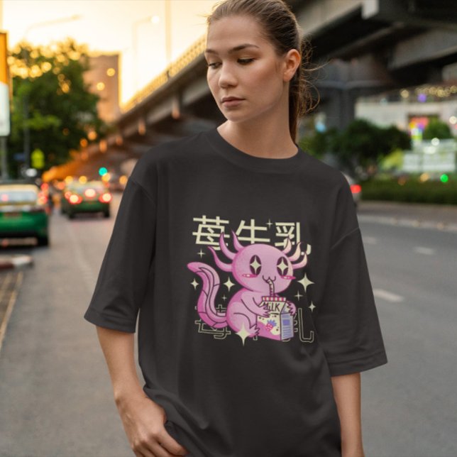 Kawaii Axolotl und Erdbeermilch T-Shirt (Von Creator hochgeladen)