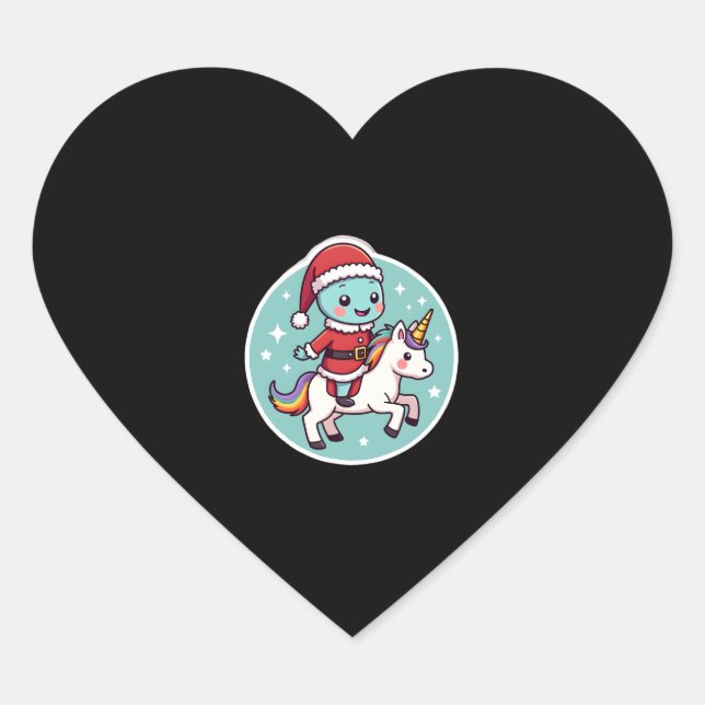 Kawaii Axolotl Unicorn Xmas Santa Merry Christmas  Herz-Aufkleber (Vorderseite)