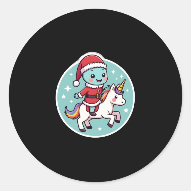 Kawaii Axolotl Unicorn Xmas Santa Merry Christmas  Runder Aufkleber (Vorderseite)