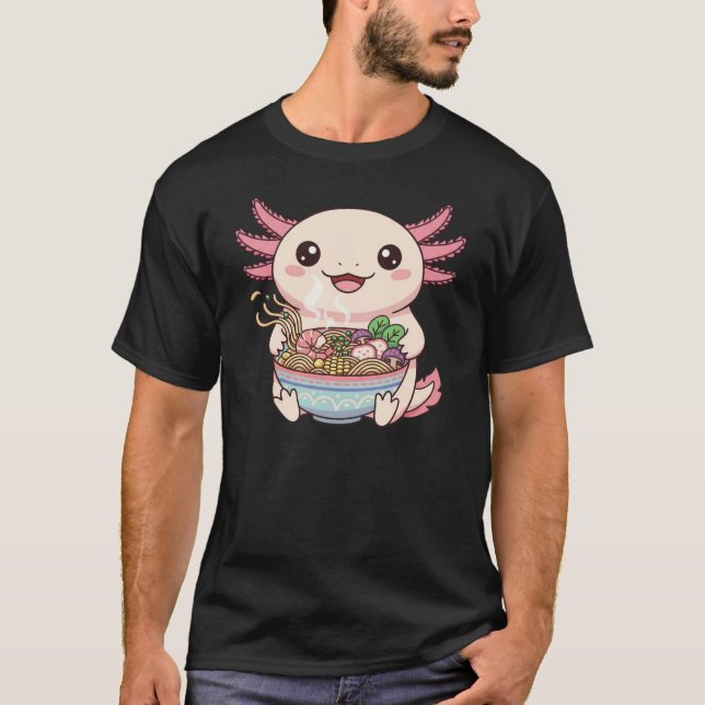 Kawaii Axolotl with Ramen Bowl T-Shirt (Vorderseite)