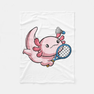 Kawaii Axolotl Wortwitz lustiger Badminton-Spieler Fleecedecke