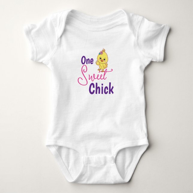 Kawaii Baby Chicks One Sweet Chick White Baby Bib Strampler (Vorderseite)