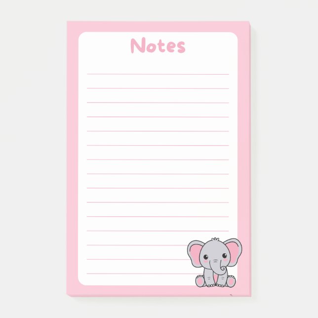 Kawaii Baby Elephant Soft Pink Post-it Klebezettel (Vorderseite)