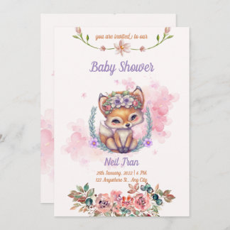 Kawaii Baby Fox Baby Shower Einladung