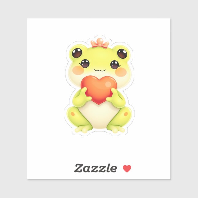 Kawaii Baby Frog Holding a Heart Aufkleber (Blatt)